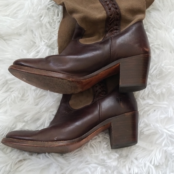 Frye Brown Leather And Canvas Boots - Picture 6 of 8